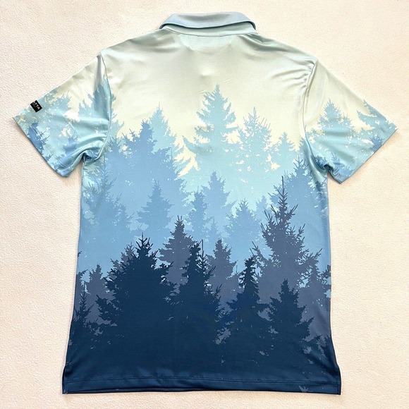 Yatta Men Blue Primal Forest Print Stretch Golf Standout Performance Polo S - Picture 7 of 7